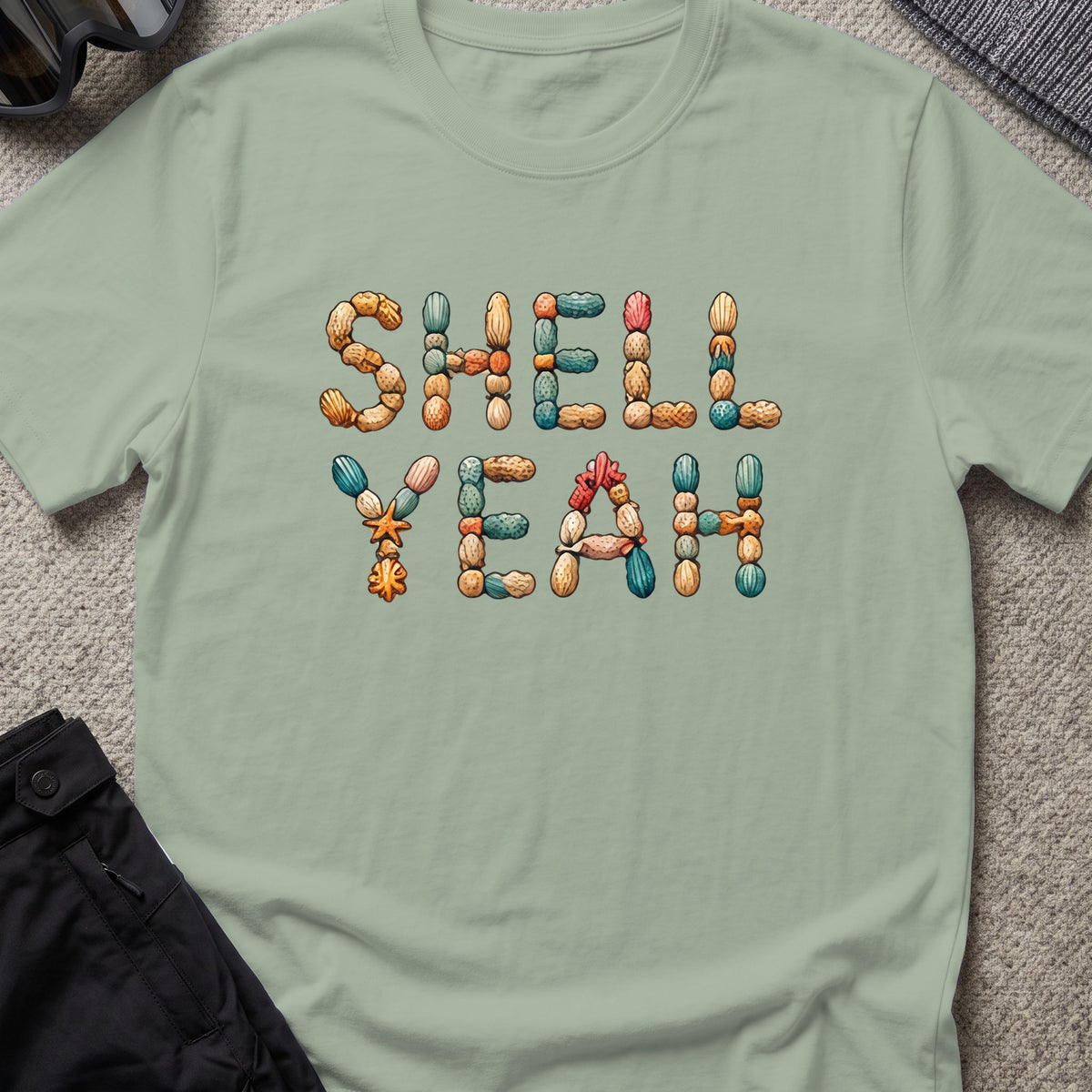 Shell Yeah T-Shirt in Sage, front view.