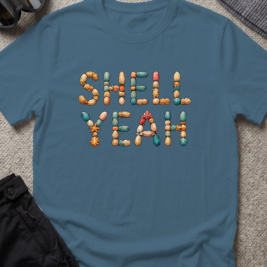 Shell Yeah T-Shirt in Indigo Blue, front view.