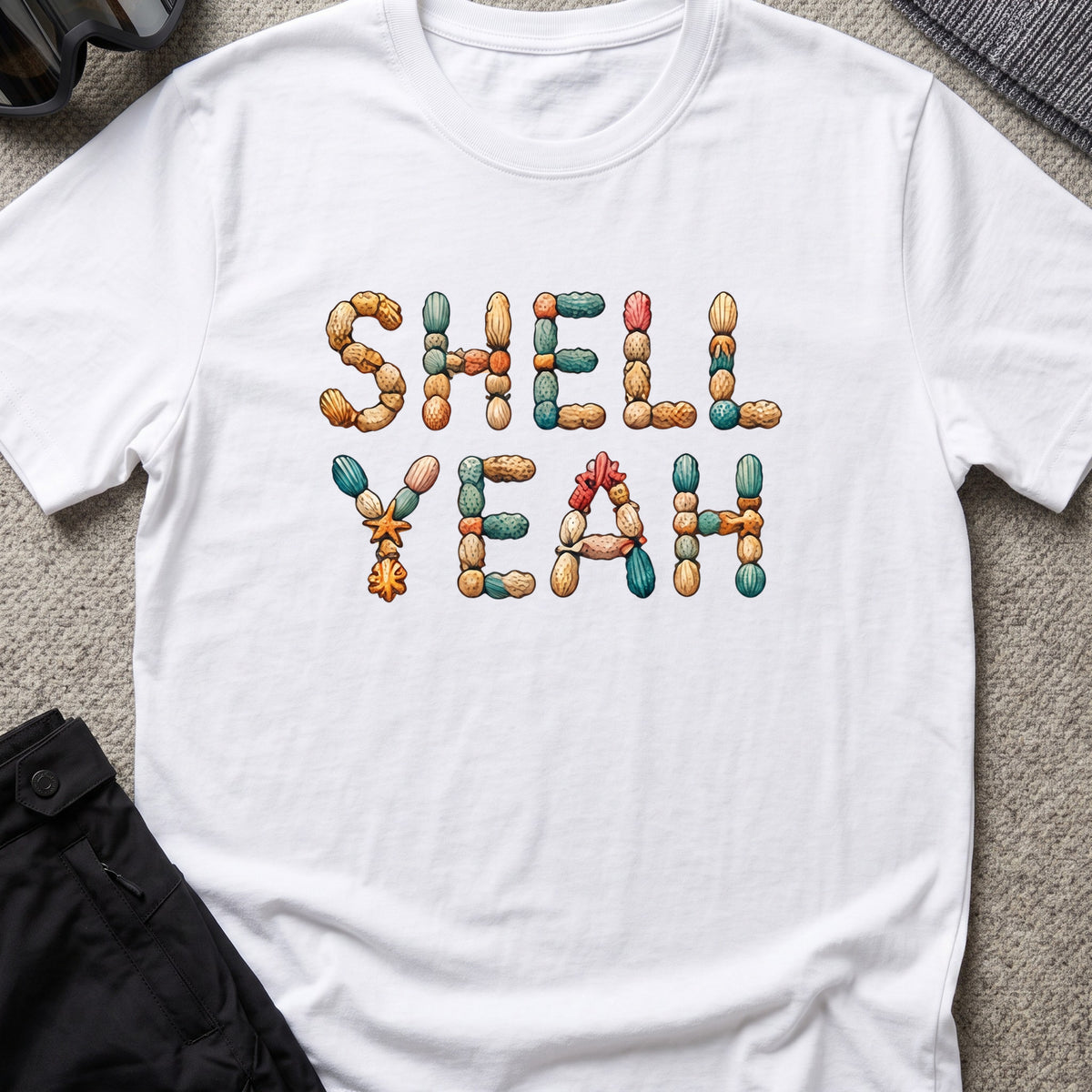 Shell Yeah T-Shirt in White, front view.