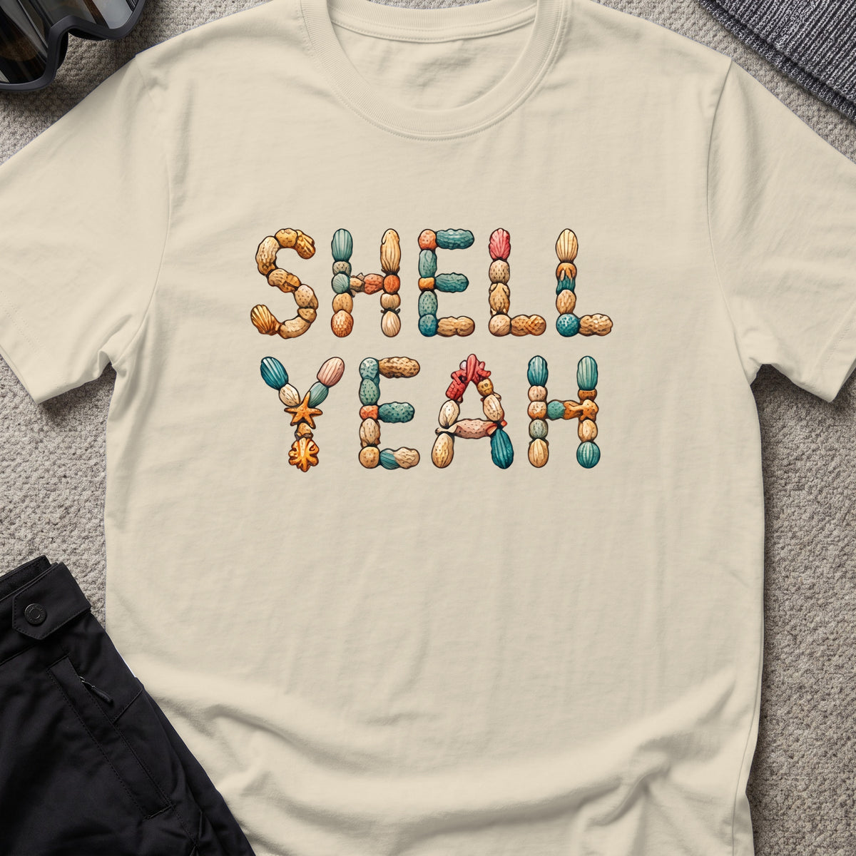 Shell Yeah T-Shirt in Sand, front view.