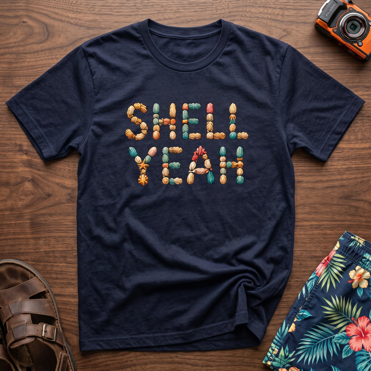 Shell Yeah T-Shirt in Navy, front view.