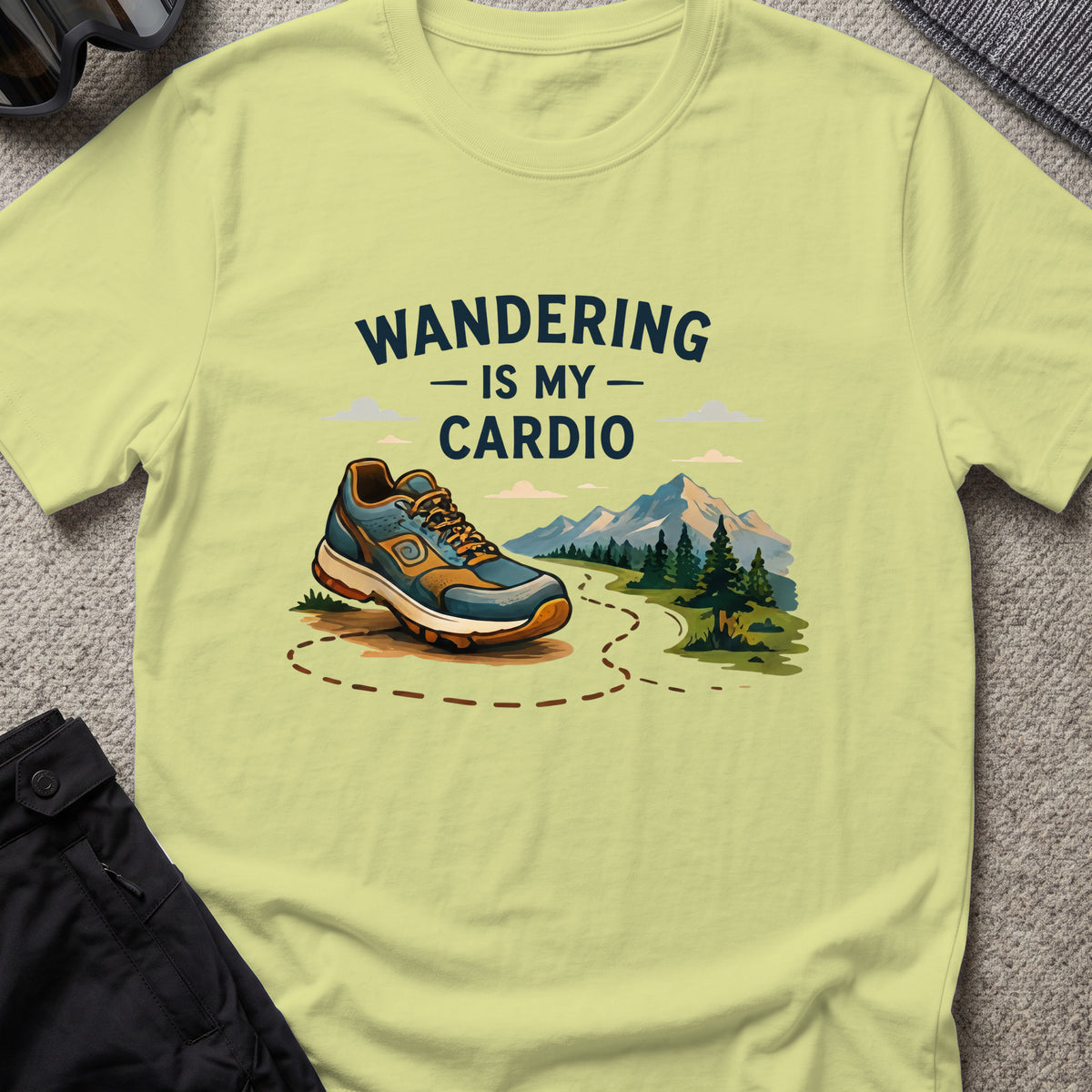Wandering is my Cardio T-Shirt in Pistachio, front view.