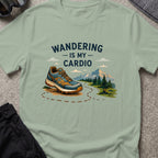 Wandering is my Cardio T-Shirt in Sage, front view.