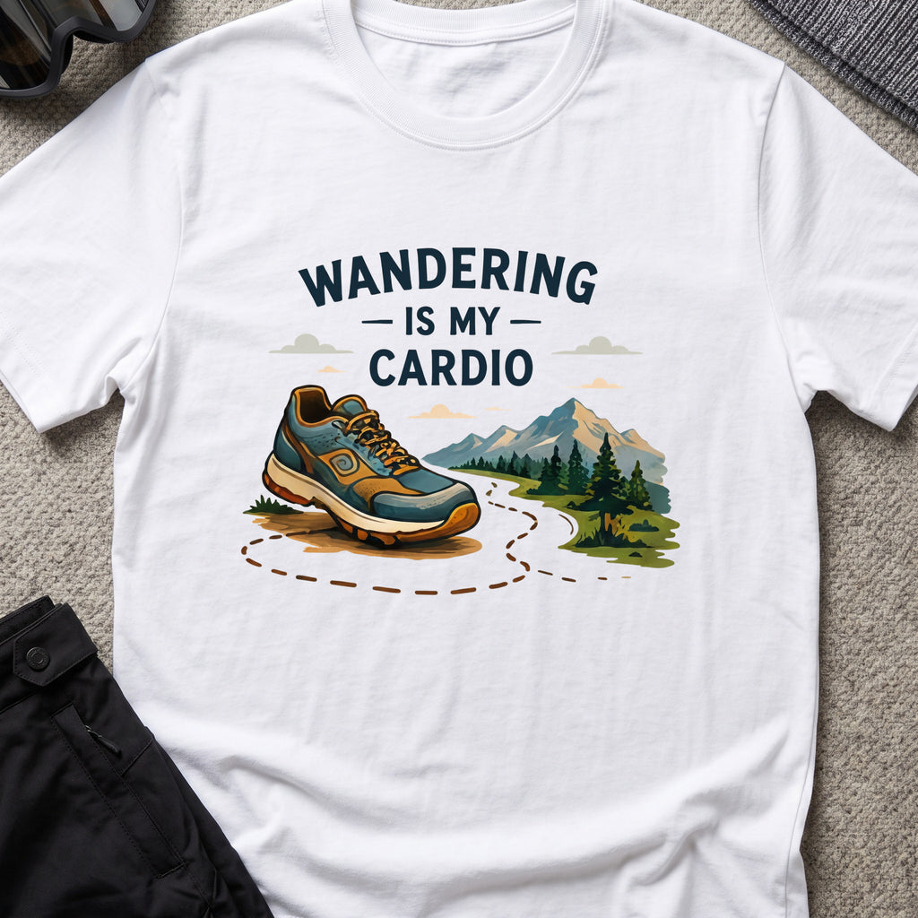 Wandering is my Cardio T-Shirt in White, front view.