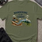 Wandering is my Cardio T-Shirt in Military Green, front view.