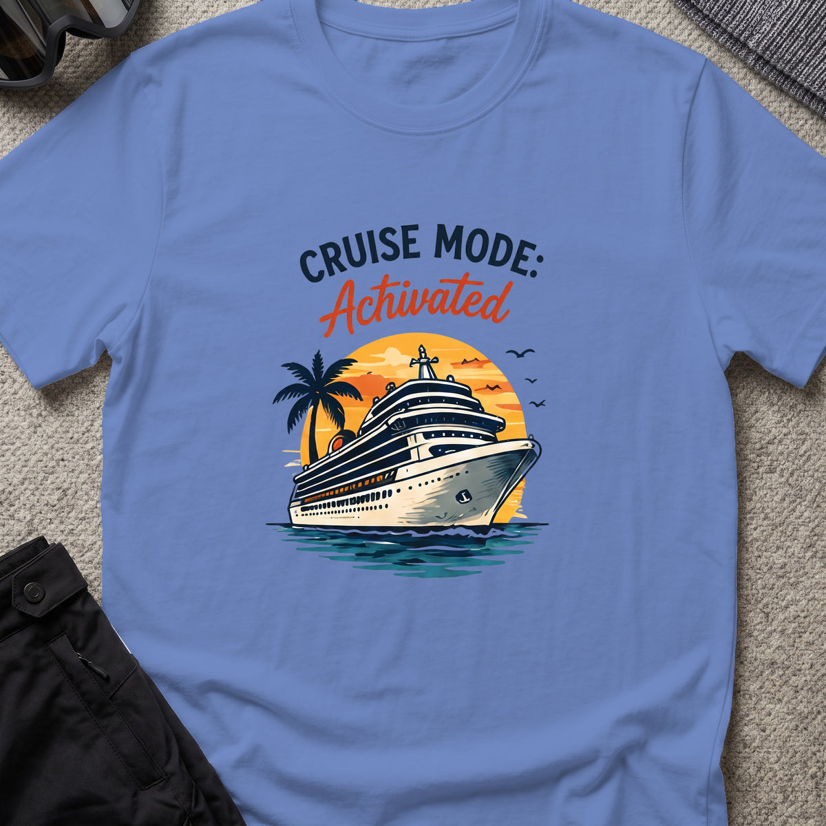 Cruise Mode Activated T-Shirt in Iris, front view.