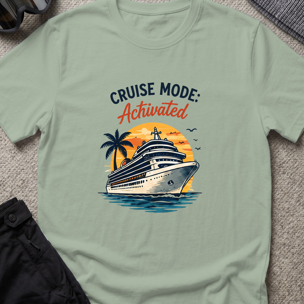 Cruise Mode Activated T-Shirt in Sage, front view.
