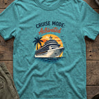Cruise Mode Activated T-Shirt in Heather Galapagos Blue, front view.