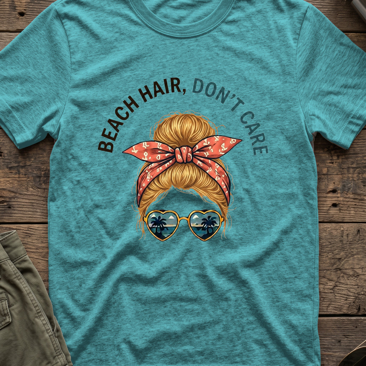 Cruise Hair Don't Care T-Shirt in Heather Galapagos Blue, front view.