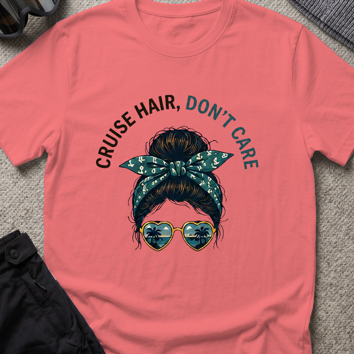 Cruise Hair Don't Care T-Shirt in Coral Silk, front view.