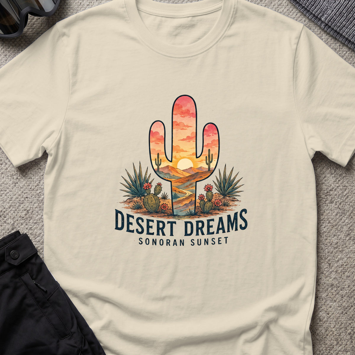 Desert Dreams T-Shirt — Sonoran Sunset in Sand, front view.