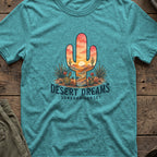 Desert Dreams T-Shirt — Sonoran Sunset in Heather Galapagos Blue, front view.
