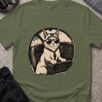 Cat Pilot T-Shirt in Military Green, front view.