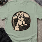 Cat Pilot T-Shirt in Sage, front view.