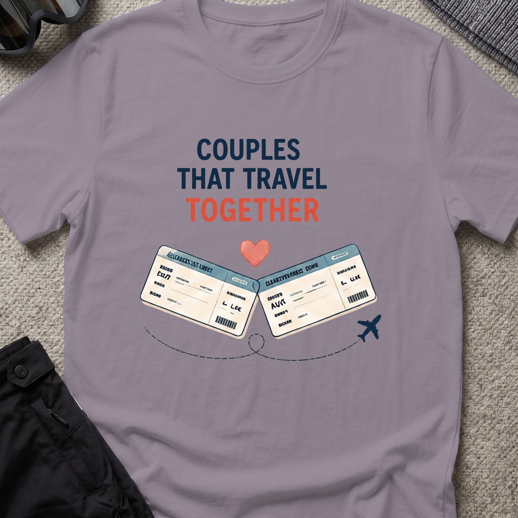 Couples that Travel Together T-Shirt in Paragon, front view.