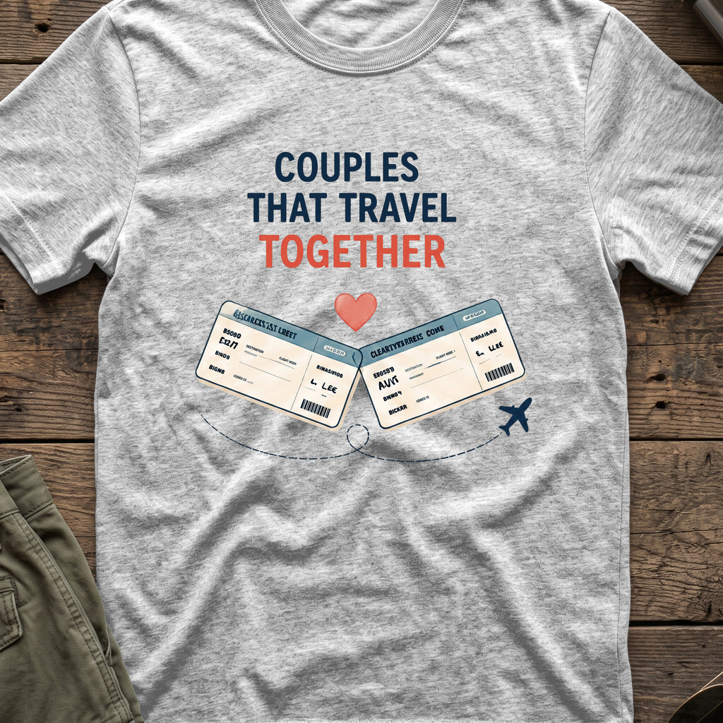 Couples that Travel Together T-Shirt in Sport Grey, front view.