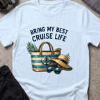 Bringing my Best Cruise Life T-Shirt in Light Blue, front view.