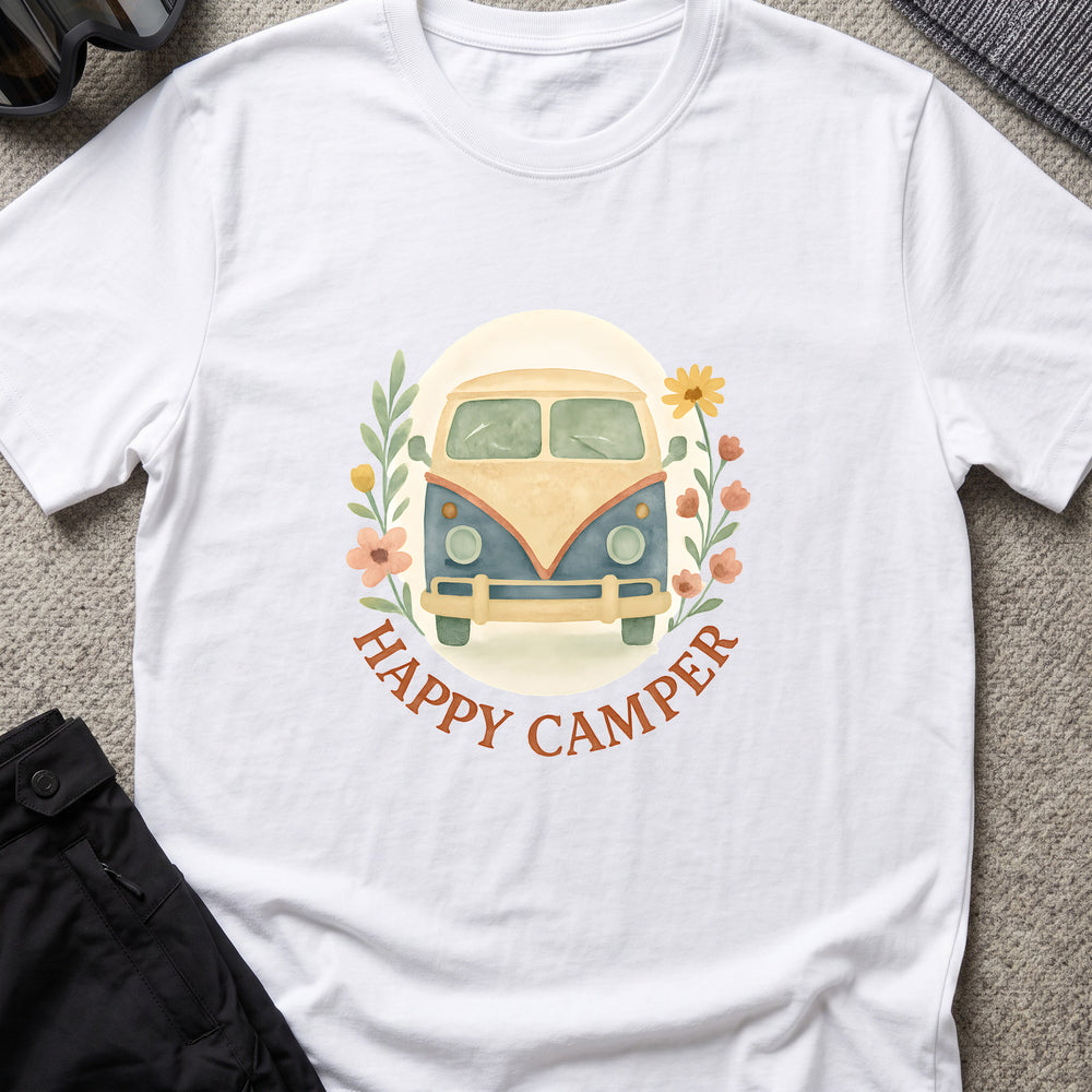 Floral Camper Van 2 T-Shirt in White, front view.