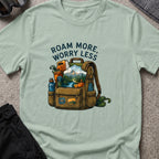 Roam More Worry Less T-Shirt in Sage, front view.