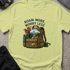 Roam More Worry Less T-Shirt in Pistachio, front view.