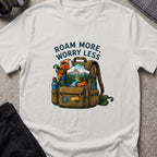 Roam More Worry Less T-Shirt in Ice Grey, front view.