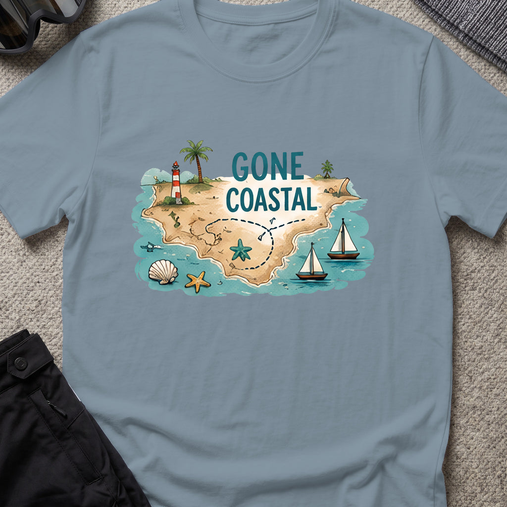 Gone Coastal T-Shirt in Stone Blue, front view.