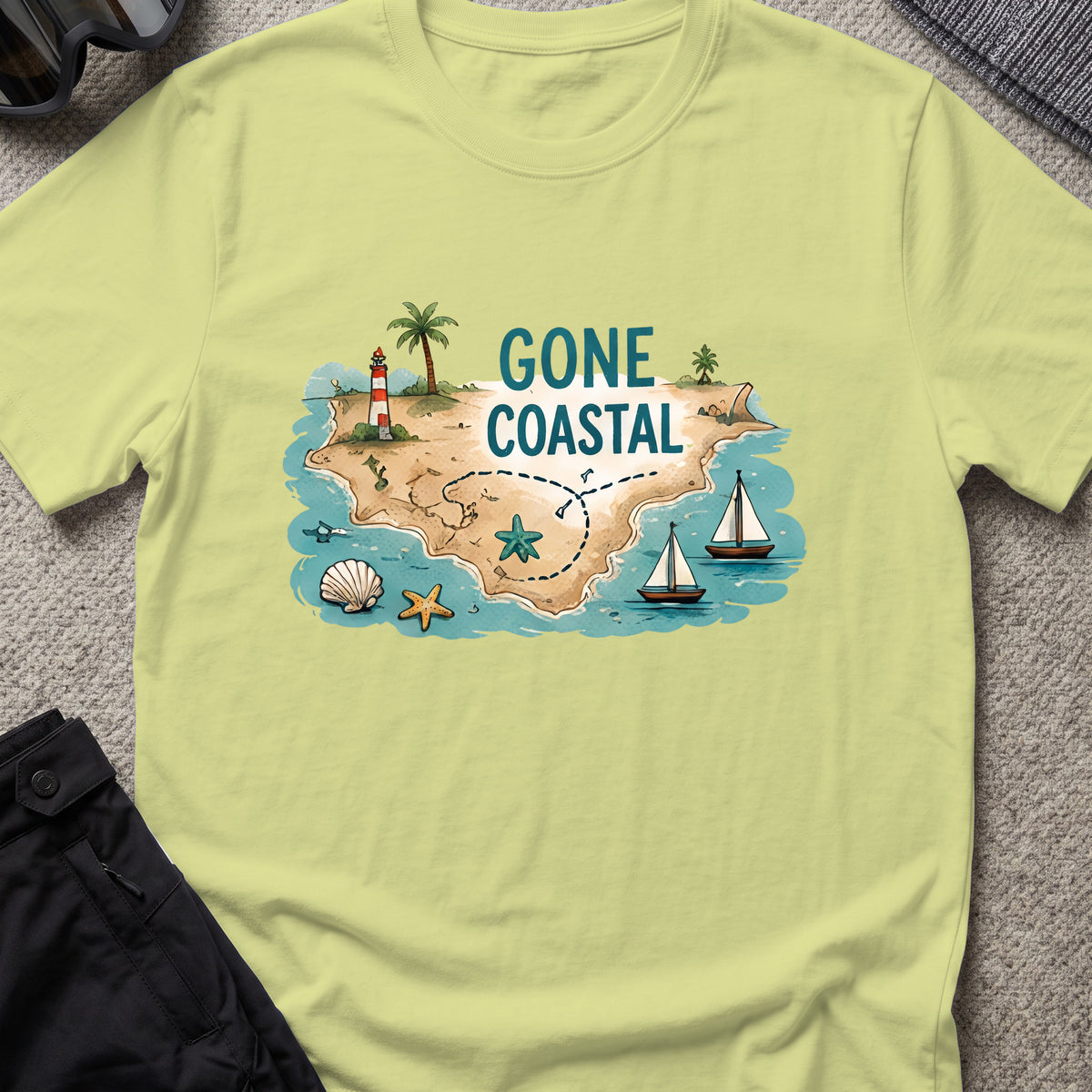 Gone Coastal T-Shirt in Pistachio, front view.