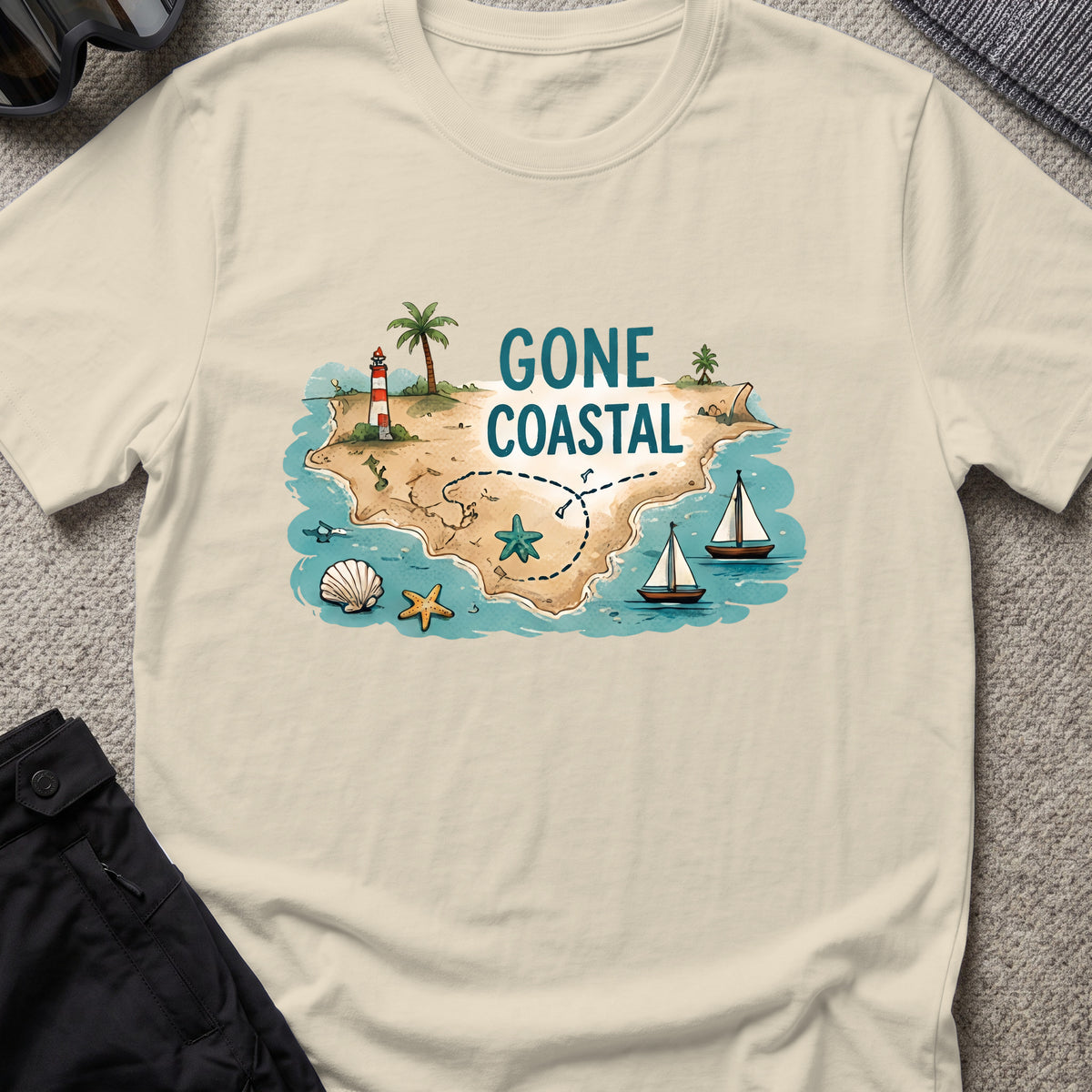 Gone Coastal T-Shirt in Sand, front view.