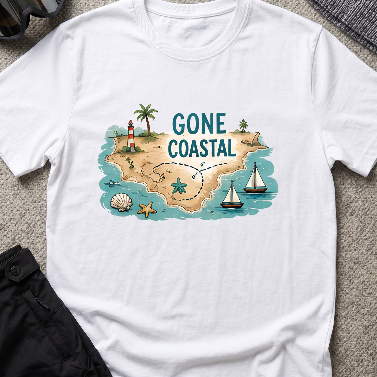 Gone Coastal T-Shirt in White, front view.