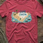 Gone Coastal T-Shirt in Heather Cardinal, front view.