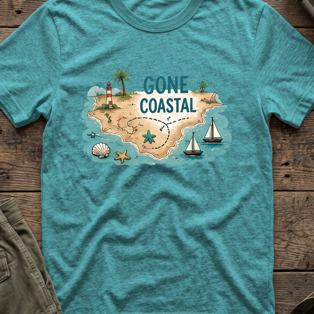 Gone Coastal T-Shirt in Heather Galapagos Blue, front view.