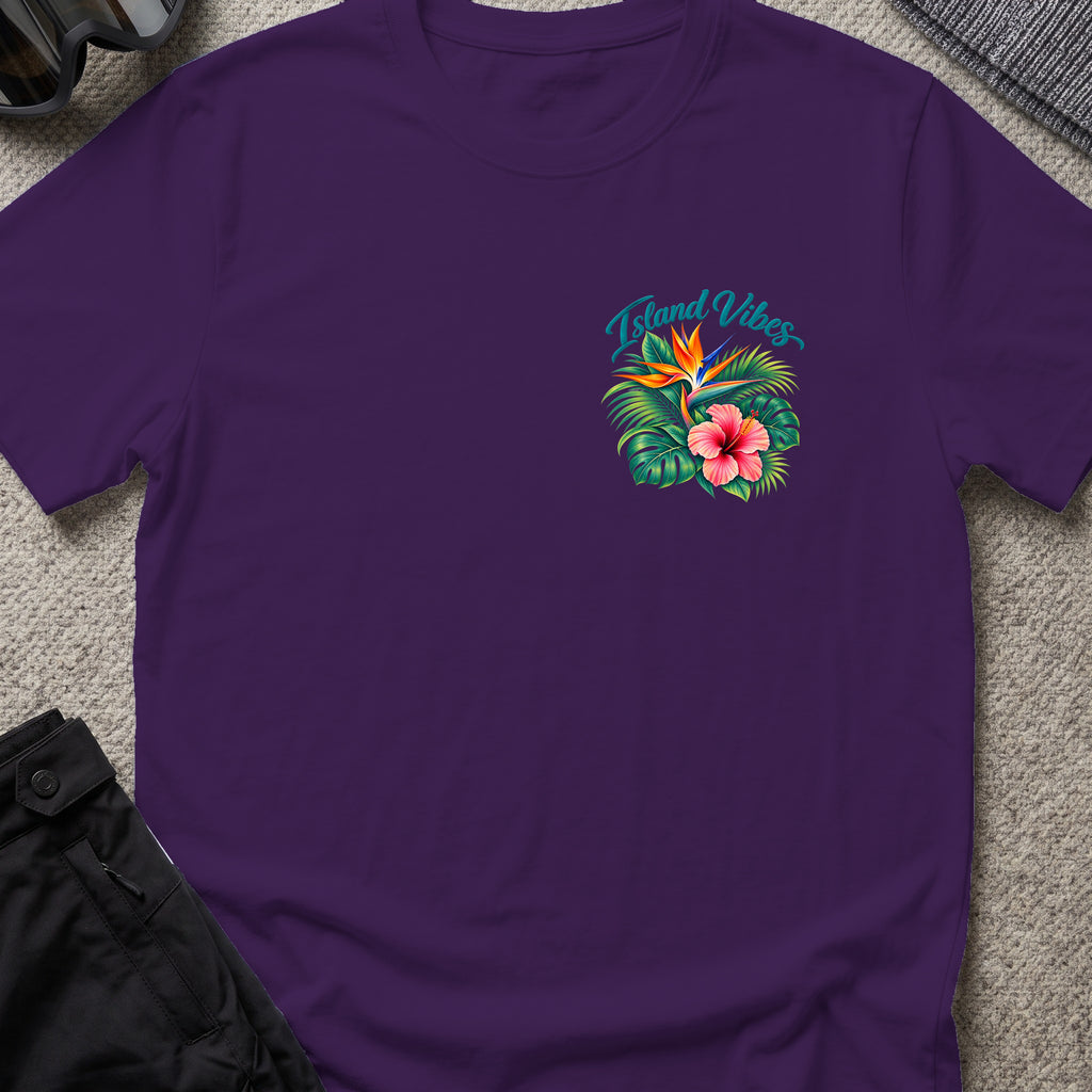 Island Vibes 2 T-Shirt in Purple, front view.