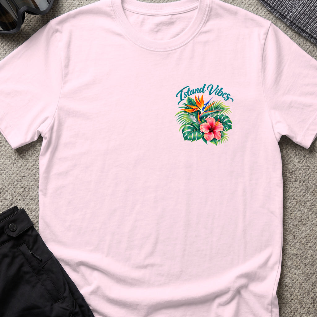 Island Vibes 2 T-Shirt in Light Pink, front view.