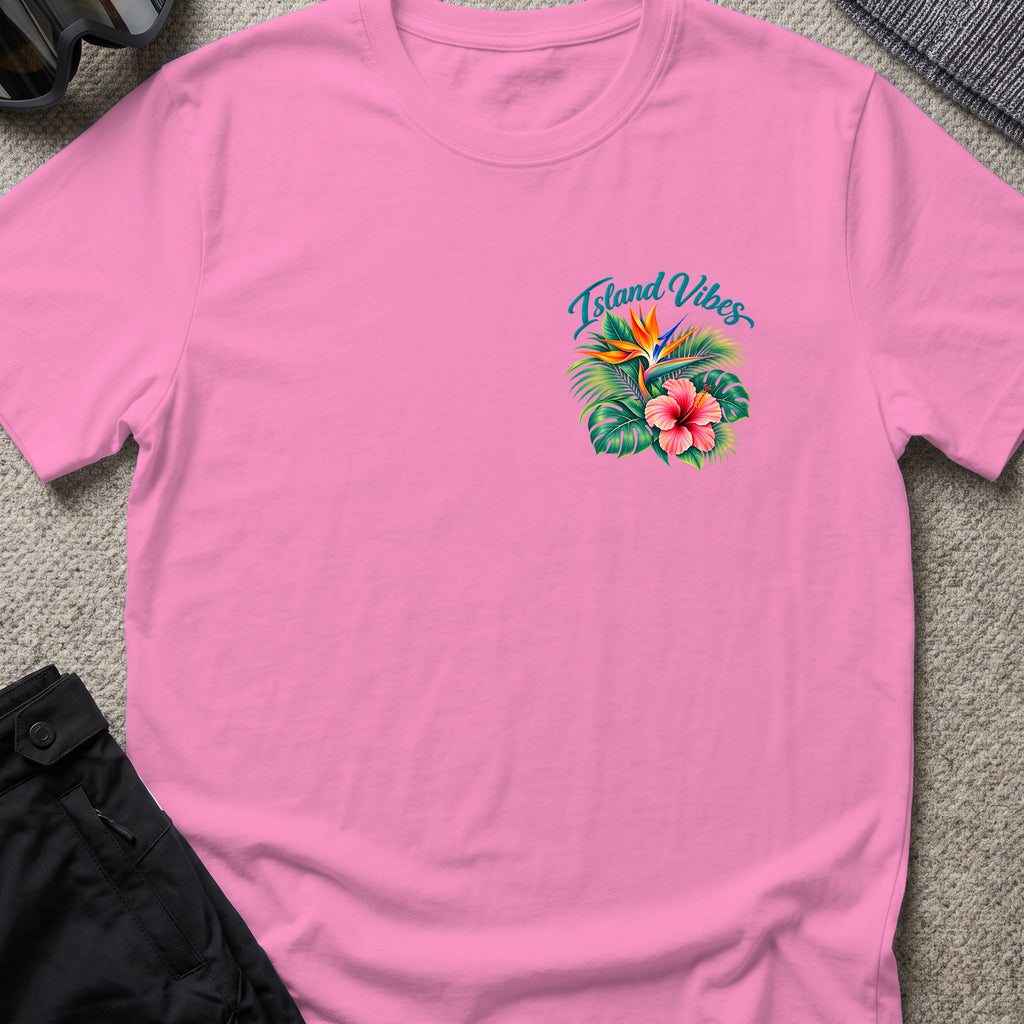Island Vibes 2 T-Shirt in Azalea, front view.