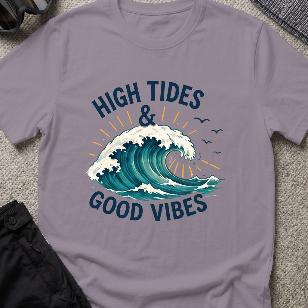 High Tides and Good Vibes T-Shirt in Paragon, front view.