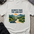 Always Take the Long Way T-Shirt in Ice Grey, front view.