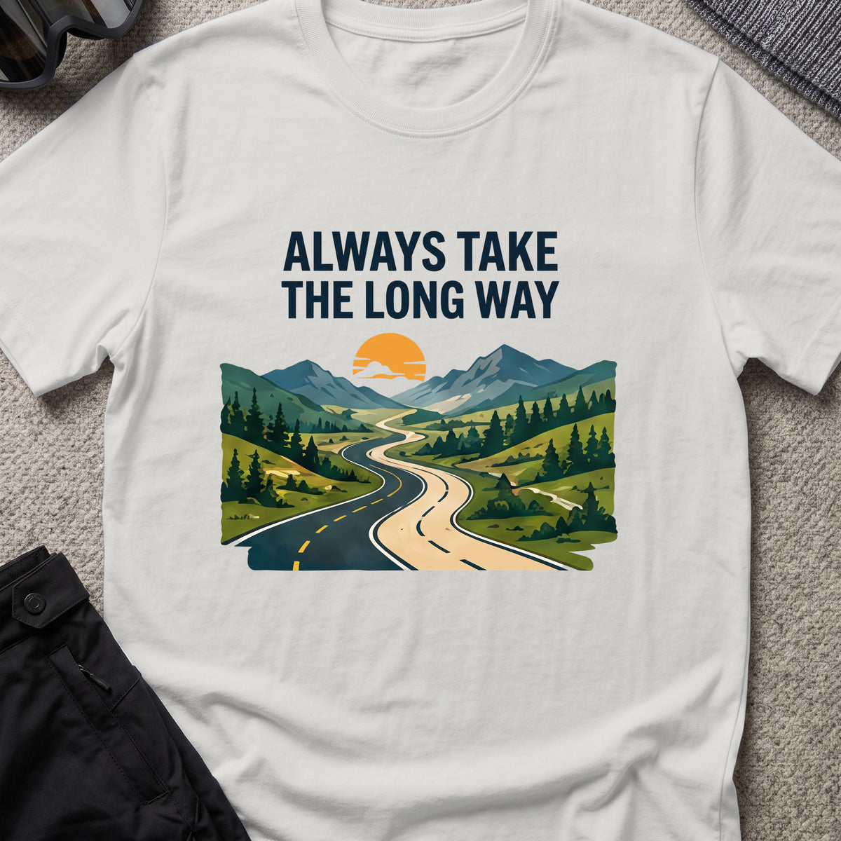 Always Take the Long Way T-Shirt in Ice Grey, front view.