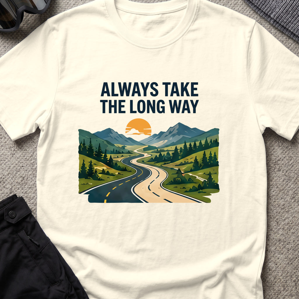 Always Take the Long Way T-Shirt in Natural, front view.