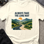 Always Take the Long Way T-Shirt in Natural, front view.