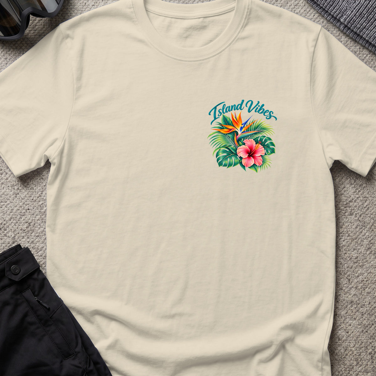 Island Vibes T-Shirt in Sand, front view.