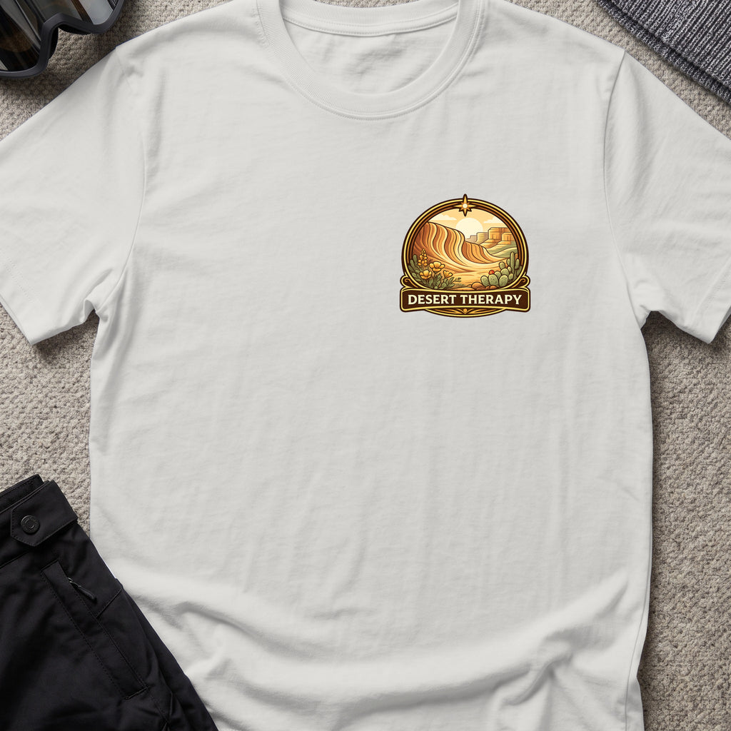 Desert Therapy T-Shirt — Desert Arch in Ice Grey, front view.