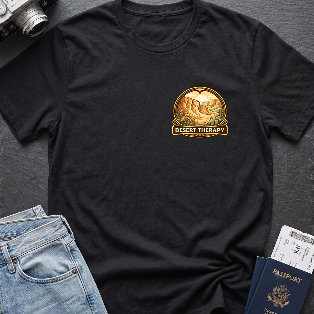 Desert Therapy T-Shirt — Desert Arch in Black, front view.