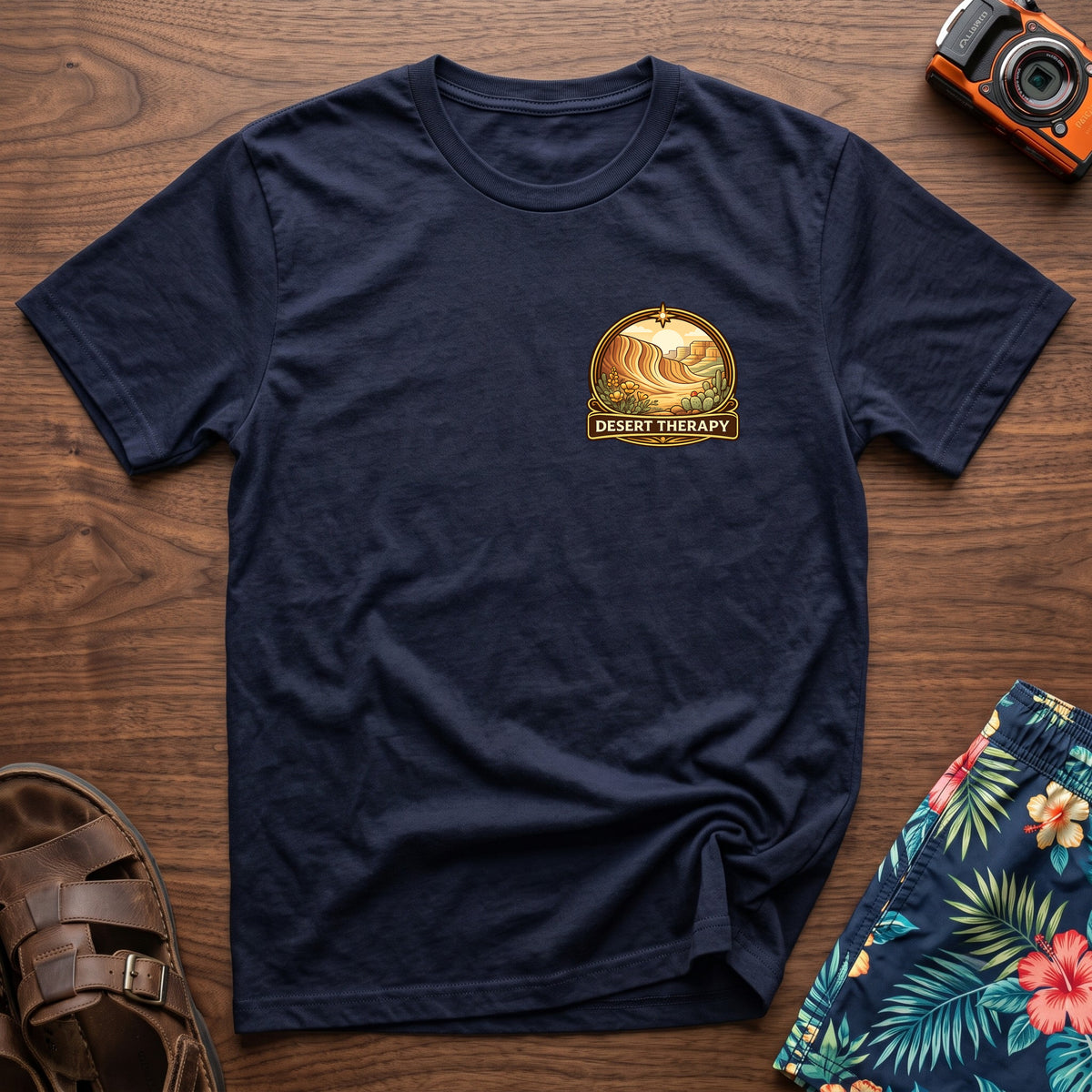Desert Therapy T-Shirt — Desert Arch in Navy, front view.