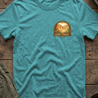 Desert Therapy T-Shirt — Desert Arch in Heather Galapagos Blue, front view.