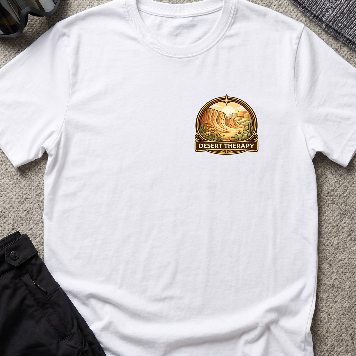 Desert Therapy T-Shirt — Desert Arch in White, front view.