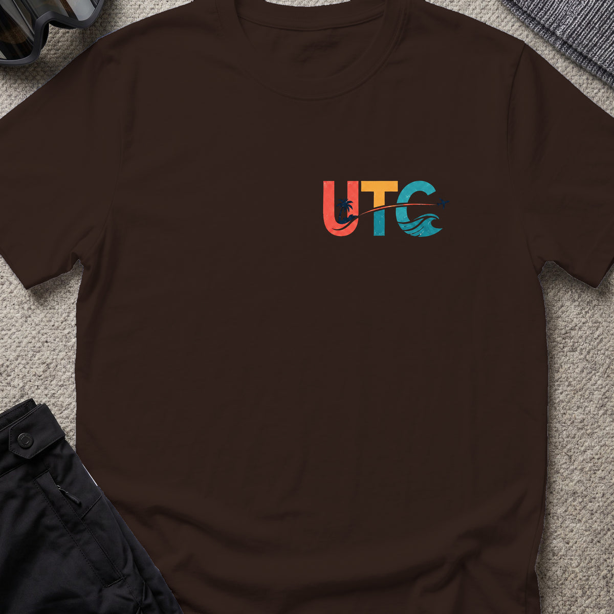 Surfs Up T-Shirt in Dark Chocolate, front view.