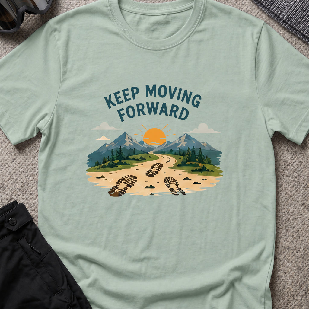 Keep Moving Forward T-Shirt in Sage, front view.