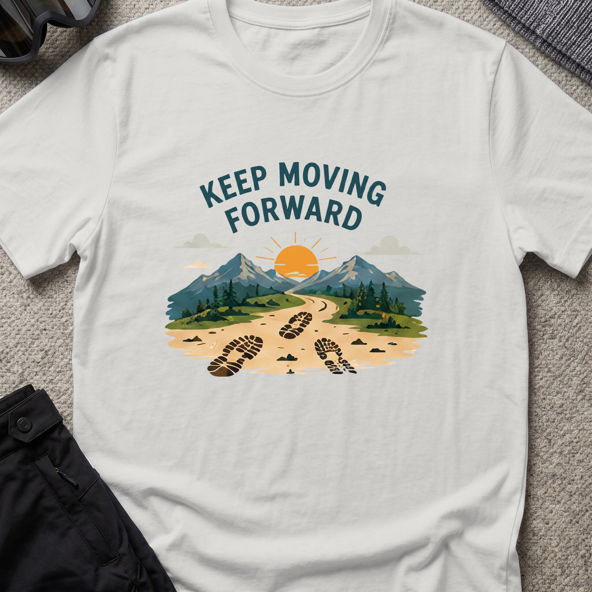 Keep Moving Forward T-Shirt in Ice Grey, front view.