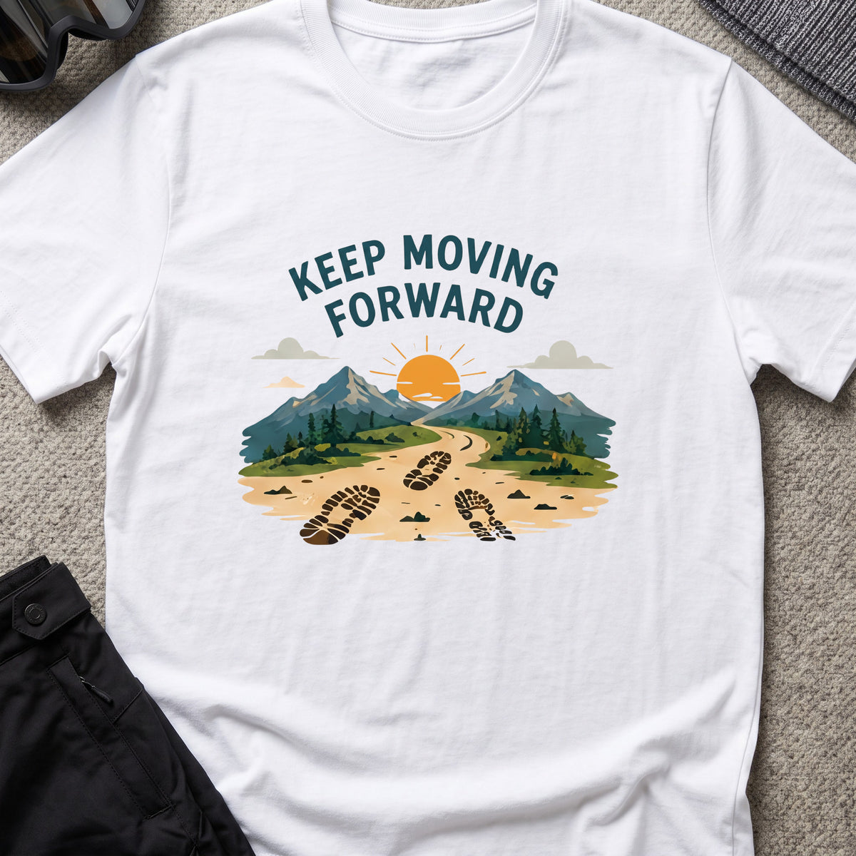 Keep Moving Forward T-Shirt in White, front view.