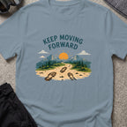 Keep Moving Forward T-Shirt in Stone Blue, front view.